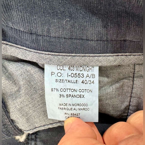 True Khaki Mansfield Men's Size 40x34(44x34) Stretch Corduroy Blue Pants NWT - Picture 6 of 12